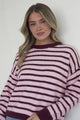 Hershey Jumper - Crew Neck Striped Ribbed Hem Knit in Pink/Wine