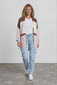 Hana Cardigan - Open Lattice Knit with Pockets and Balloon Sleeves in White/Coffee Multi