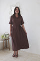 Model wearing Miranda Midi Dress in Chocolate from Salty Crush
