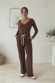 Victoria Pants - High Waisted Sports Stripe Wide Leg Pants in Chocolate