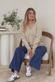 Clarke Jumper - V-Neck Batwing Sleeve Ribbed Step Hemline Knit in Camel