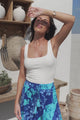 Hellen Maxi Skirt - High Waisted Skirt with Front Splits in Clavelle Print Blue