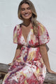 Glades Maxi Dress - V Neck Shirred Waist A Line Dress in Kamara Print Red