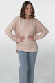 Kindra Jumper - Crew Neck Pull Over Jumper with Contrast Stitching in Pink Marle