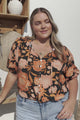 Neo Blouse - High Frill Collar Button Down Shirt in Yasmin Print Black
