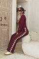 Victoria Pants - High Waisted Sports Heart Stripe Wide Leg Pants in Merlot