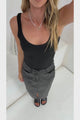 Vixen Midi Skirt - High Waisted PU Skirt with Back Split in Black