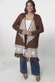 Amos Cardigan - Open Front Cardigan with Tassel Hem in Brown