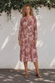 Katie Midi Dress - V-Neckline Dress with Long Sleeves in Elisha Print