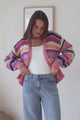 Soren Cardigan - Open Front Striped Knit with Rib Knit Trim in Multicoloured