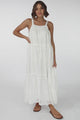 Tulip Midi Dress - Tie Up Straps Broderie Anglaise Tiered Dress in White