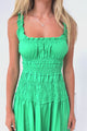 Loyola Maxi Dress - Shirred Bodice Sun Dress with Side Split in Green