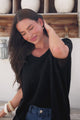 Baha Knit Top - Relaxed V Neck Cotton Knit with Short Sleeves in Black