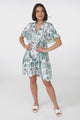 Abilia Mini Dress - Mandarin Collar Smock Dress in Sonni Print Green