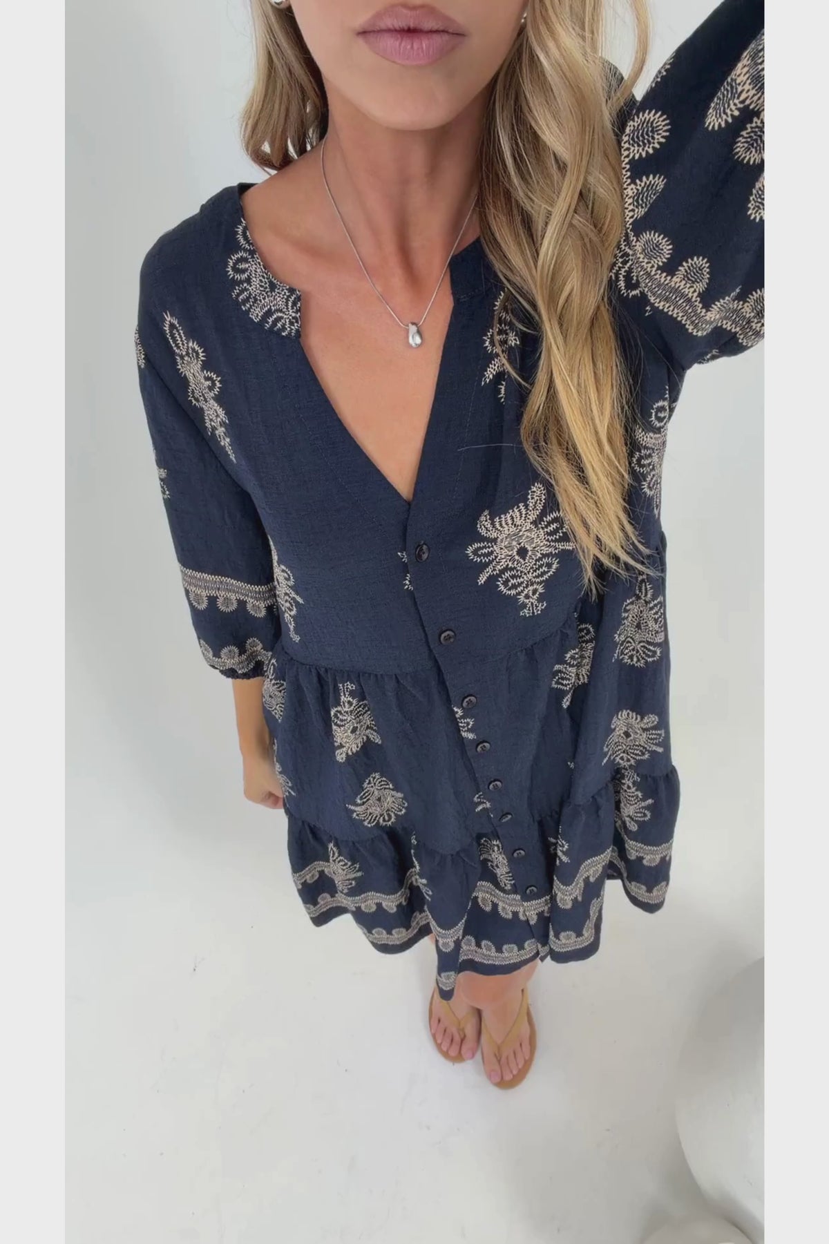 Sorrento Mini Dress - V-Neck Shift Dress with Balloon Sleeves in Mariposa Print