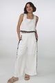 Bailie Linen Set - Boxy Top and Pant Set with Rick Rack Detailing in White