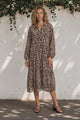 Lexi Midi Dress - Wing Collar Button Down Tiered Smock Dress with Balloon Sleeves in Solaro Print