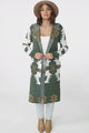 Quest Cardigan - Hooded Long Line Graphic Cardigan in Green