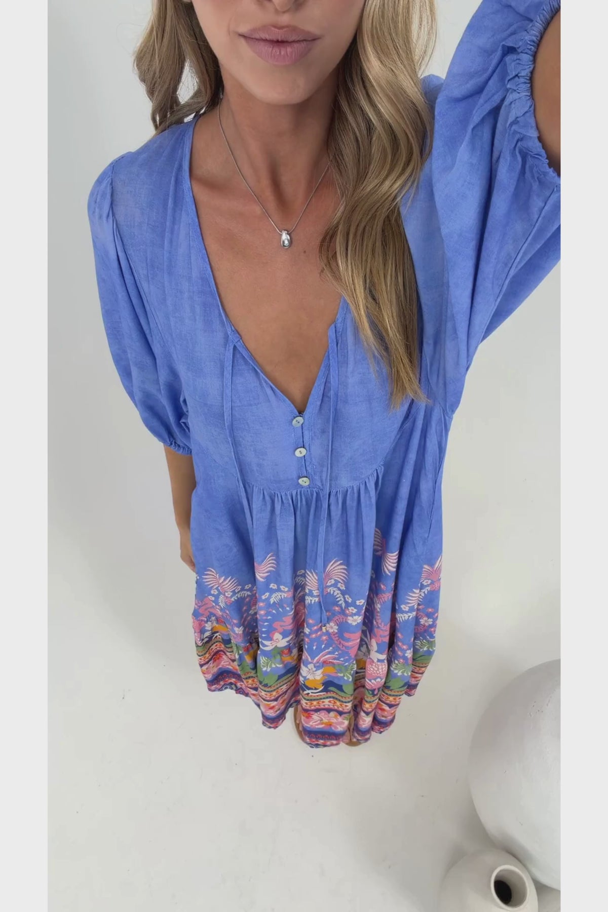 Muse Midi Dress - V Neck 3/4 Sleeve A Line Midi Dress in Clara Print