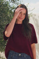 Fable Knit Top - Crew Neck Relaxed Super Soft Knit Tee in Wine