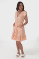 Lizzie Mini Dress - Butterfly Cap Sleeve Button Down Dress with Pockets in Peach Island Print