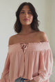 Sarah Top - Off Shoulder Ruffled Sleeve Top in Blush