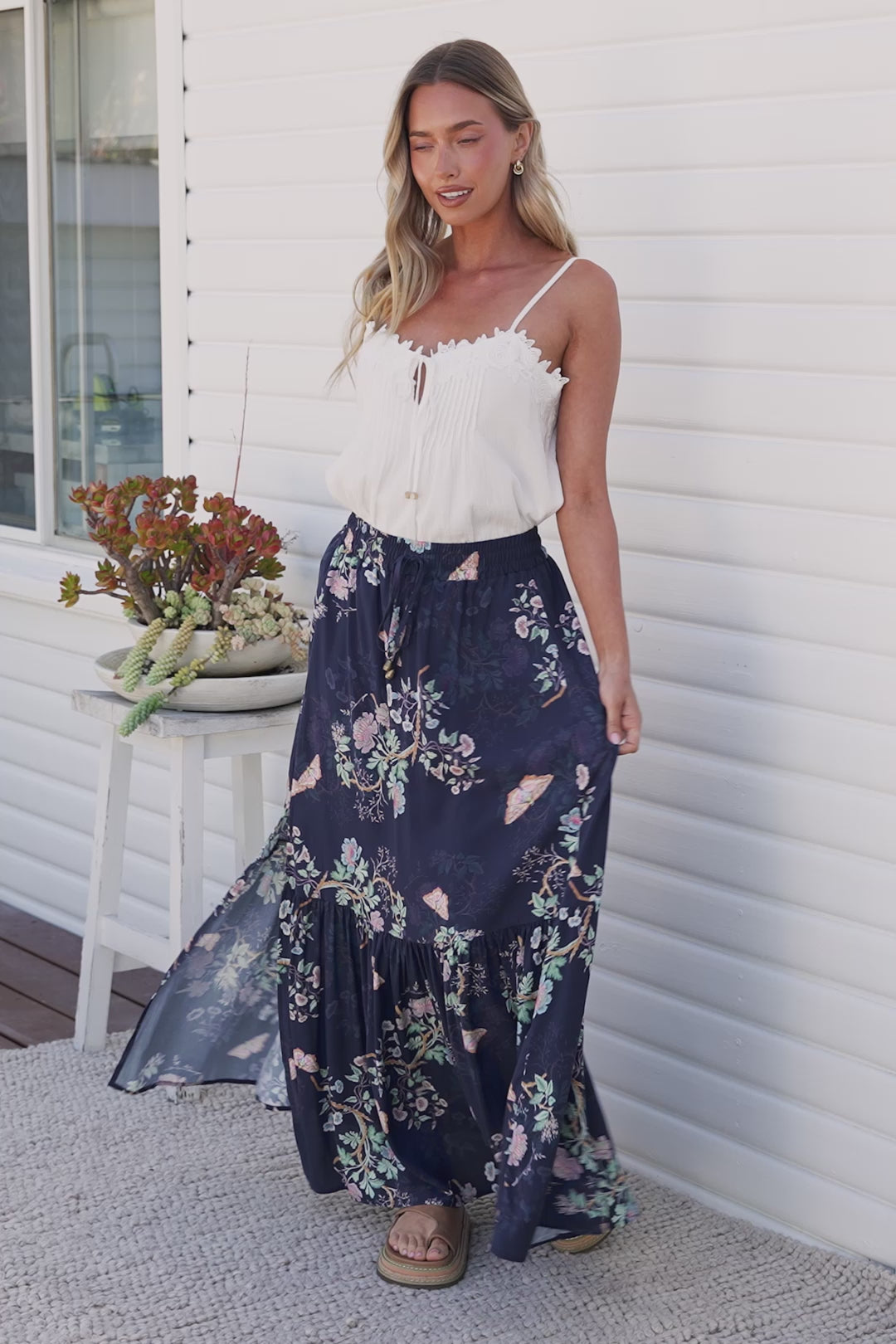 Hellen Maxi Skirt - High Waisted Skirt with Front Splits in Colette Print