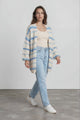 Delaney Cardigan - Open Front Stripe Knit with Pockets in Blue
