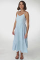 Arlowe Midi Dress - Soft V Neckline Tiered Linen Sun Dress in Blue