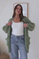 Attlee Cardigan - Chunky Open Cable Knit with Pockets and Rib Knit Trim in Sage