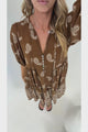 Mirtes Mini Dress - Mandarin Collar Short Sleeve with Tie Smock Dress in Cleo Print Brown