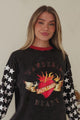 Wandering Heart Long Sleeve Tee - Crew Neck Contrast Sport Stripe Graphic T-Shirt in Black