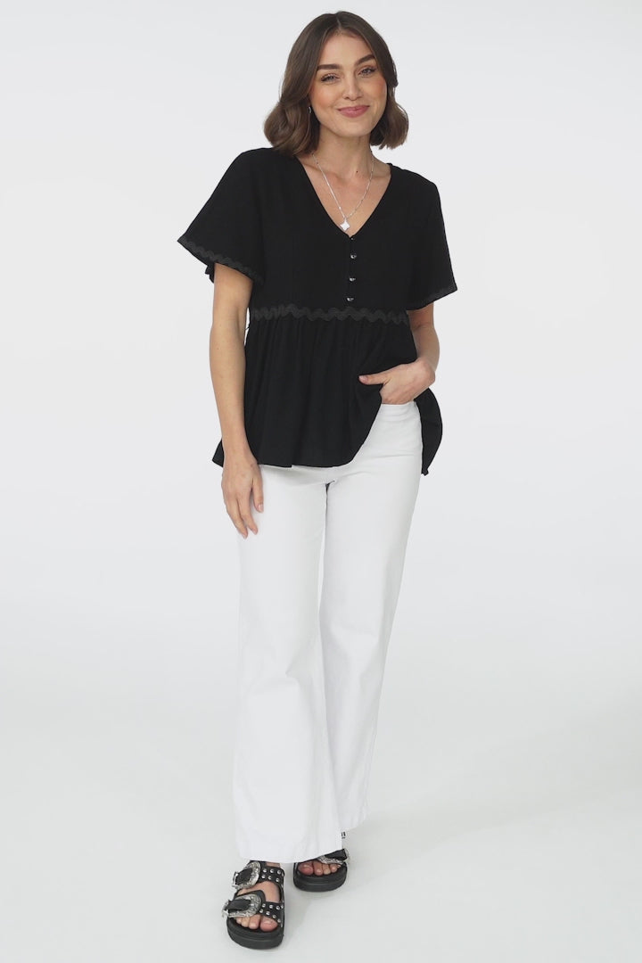 Aster Top - Pull Over Top with Rick Rack Detailing in Black