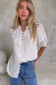 Alenna Shirt - Mandarin Collar Cut Out Detailed Short Sleeve Button Down in White