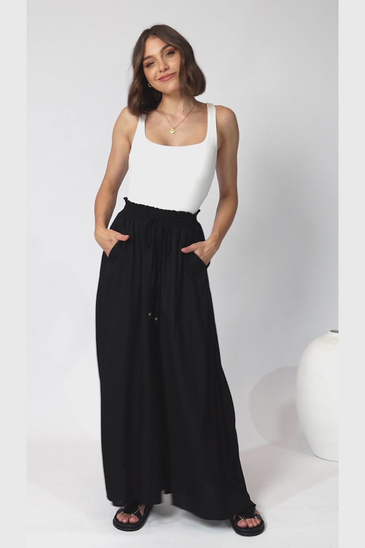 Charli Pants - Paper Bag High Waisted Wide Leg Pants in Black