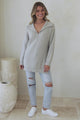 Lorelai Jumper - Chunky Collar with Zipper Detail Long Knit Jumper in Grey