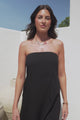 Edna Maxi Dress - Strapless A-Line Dress with Lace Insert and Trim in Black