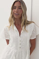 Marcy Top - Frill Mandarin Collar with Neck Tie Embroidered Smock Top in White