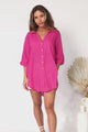 Beachly Shirt - Folded Collar Button Down Relaxed Shirt In Hot Pink