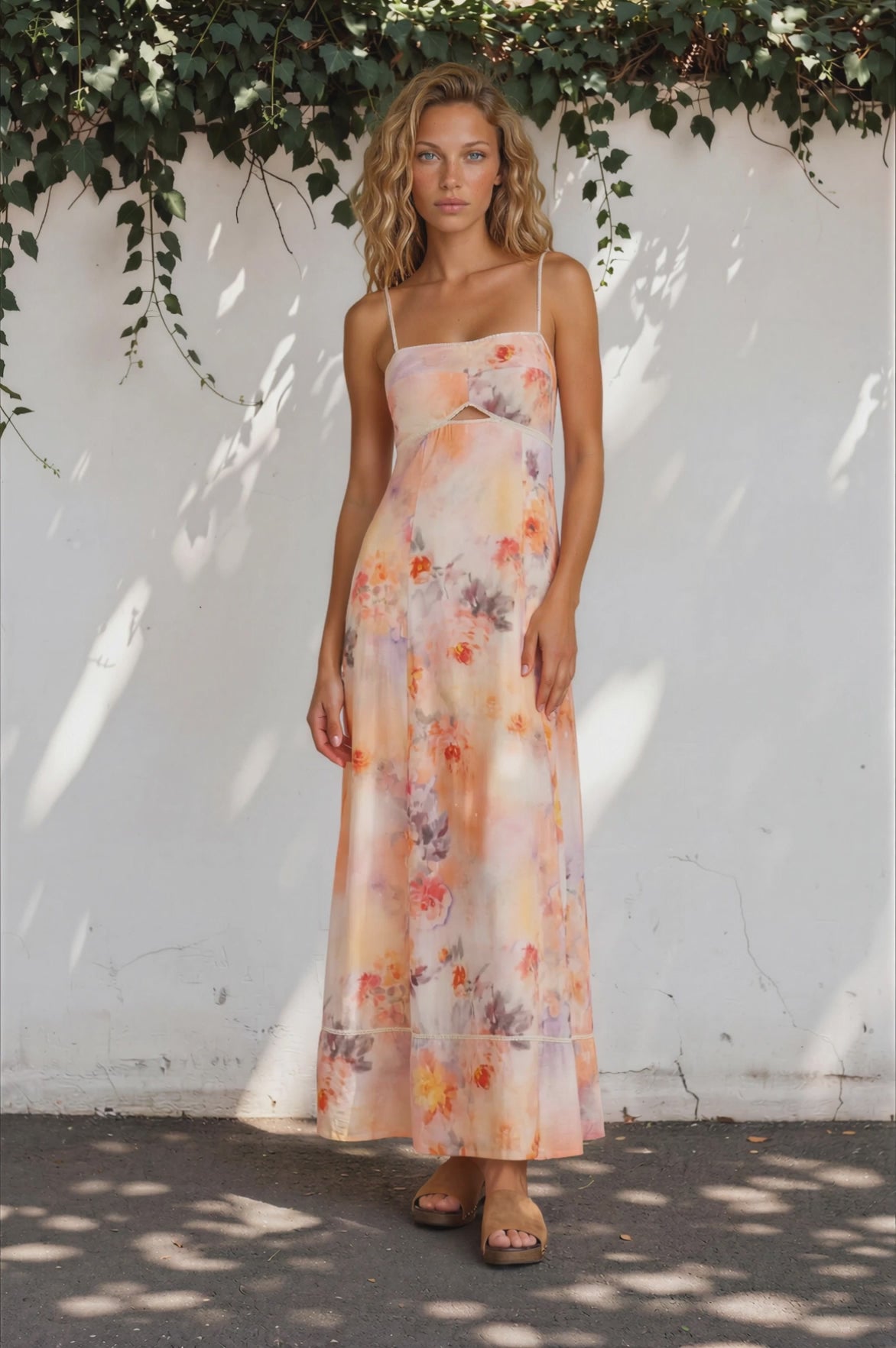 Aviva Maxi Dress - Spaghetti Strap A-Line Cut Out Detail Dress in Zosia Print