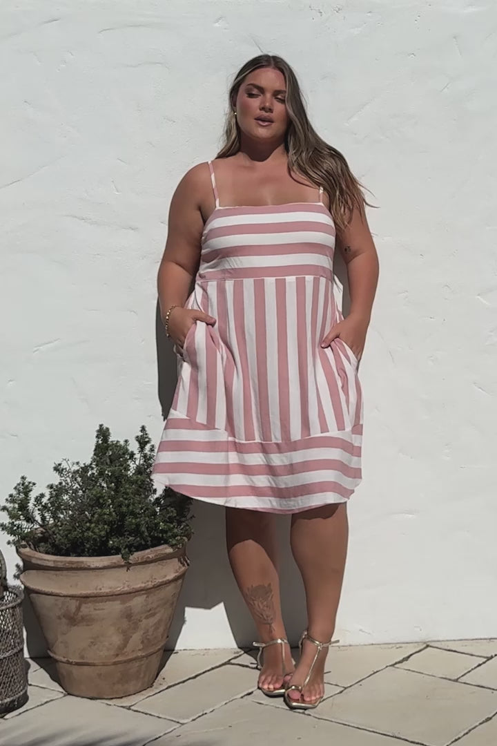 Sennia Mini Dress - Adjustable Spaghetti Strap Sun Dress in Gaubi Print Pink