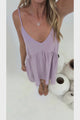 Romy Mini Dress - V Neck Spaghetti Strap Empire Waist Dress with Pockets in Lilac