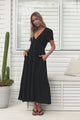 Stephan Midi Dress - Cap Sleeve Tortoiseshell Button-Down Tiered Dress in Black