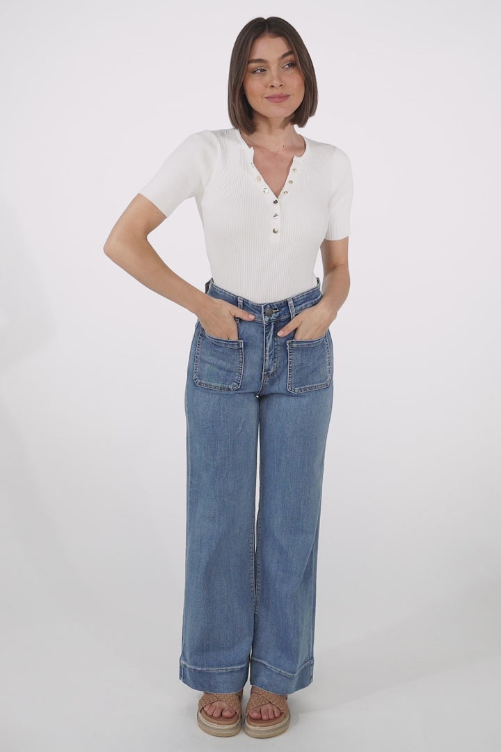 Cindy Wide Leg Jean in Mid Denim Wash