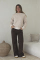 Aura Jumper - Crew Neck Jumper with Contrast Stripe Trim in Cream