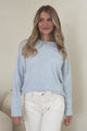Joanne Knit Top - Crew Neckline Bat Wing Long Sleeve Top in Light Blue