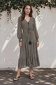 Macey Maxi Dress - V neckline Dress with Long Sleeves Hexy Print Black