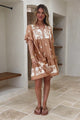Abilia Mini Dress - Mandarin Collar Smock Dress in Lucinda Print Tan