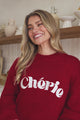 Ma Cherie Jumper - Embroidered Thick Knit with Crew Neck and Long Sleeves in Red