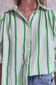 Samsara Shirt - Collared Oversized Button Down with Balloon Sleeves in Green Stripe